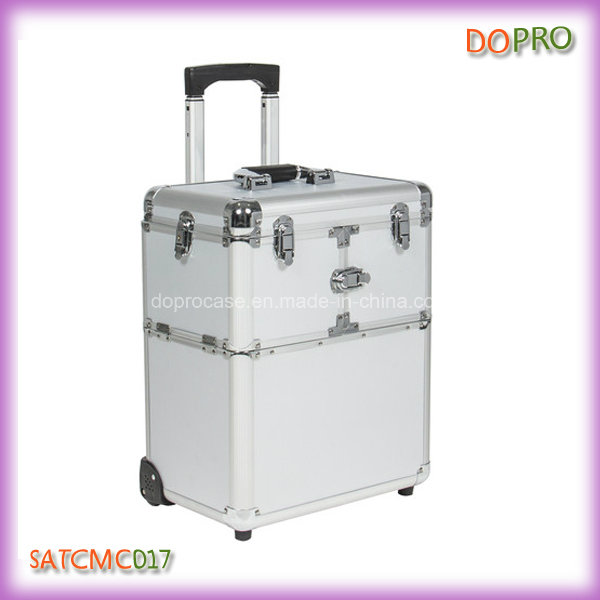 Professional Makeup Travel Case Silver Makeup Suitcase on Wheels (SATCMC017)