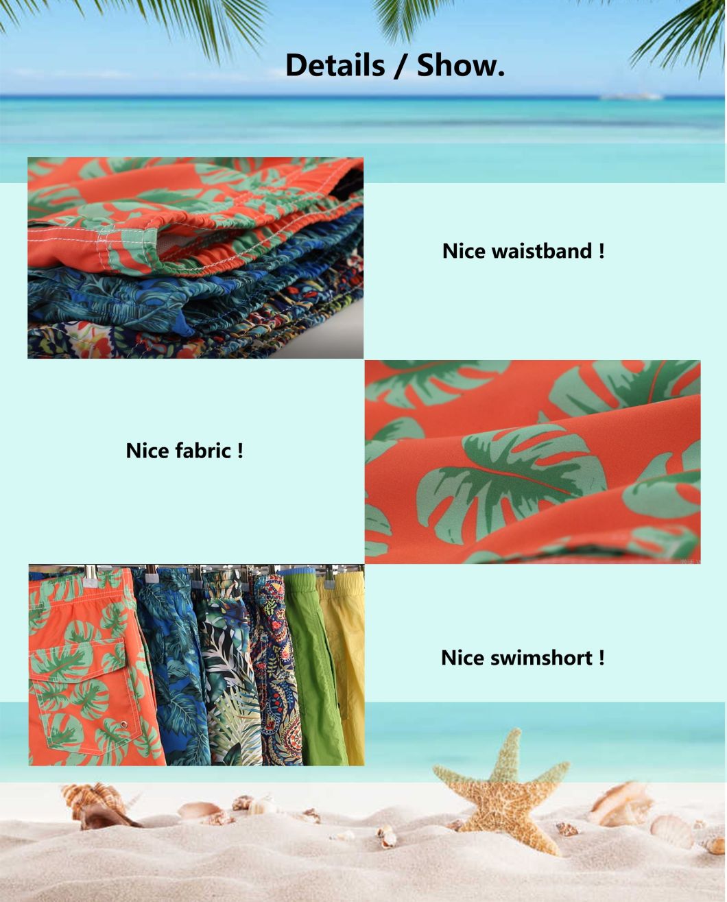 Boardshort da uomo in vita elasticizzata ad asciugatura rapida con stampa digitale a 4 vie 160GSM