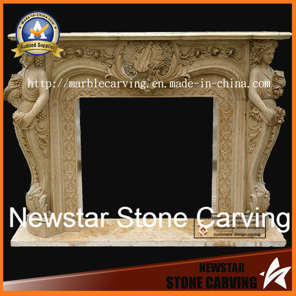 Yellow Natural Marble Stone Carving Fireplace Surround