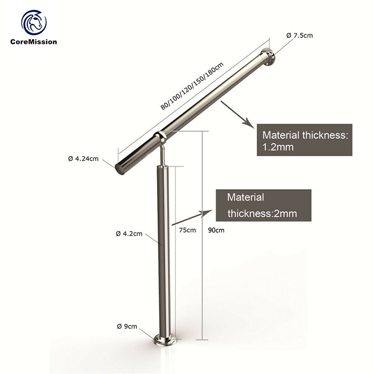 Height Adjustable Durable Stainless Steel Hall Handrail