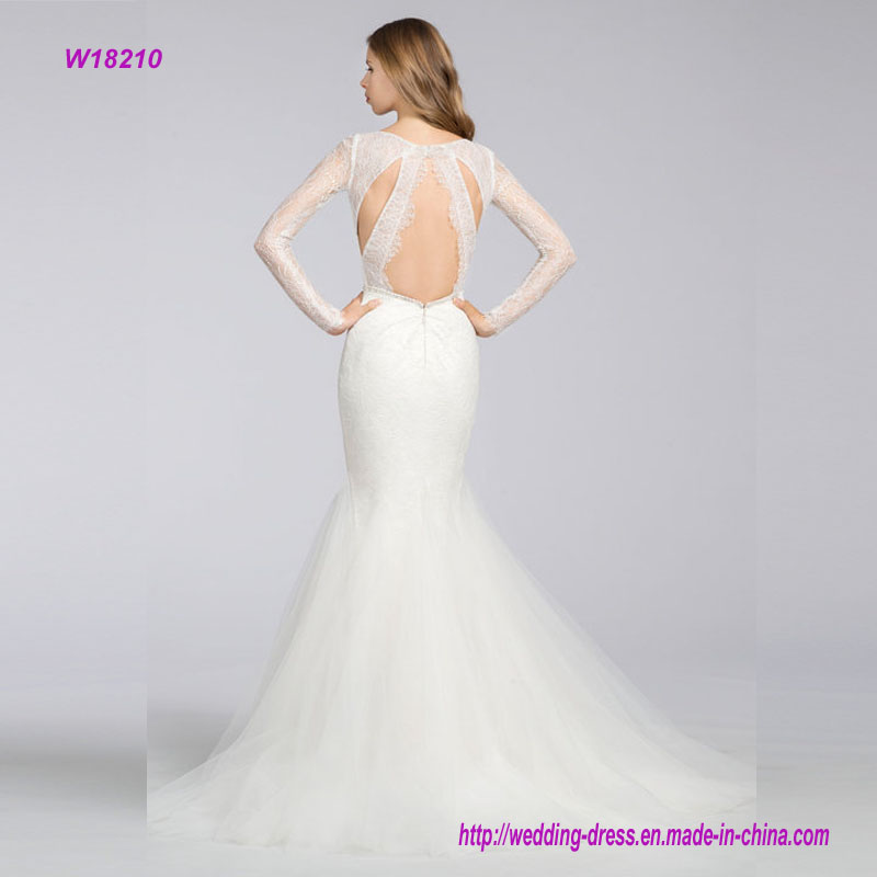 Chantilly Lace Modified A-Line Wedding Dress with Curved V-Neckline