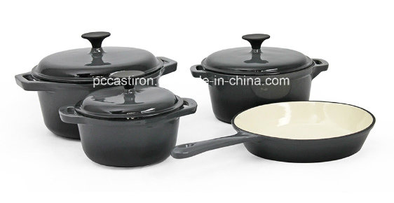 Enamel Cast Iron Cookware Set in 4PCS in Blue Color