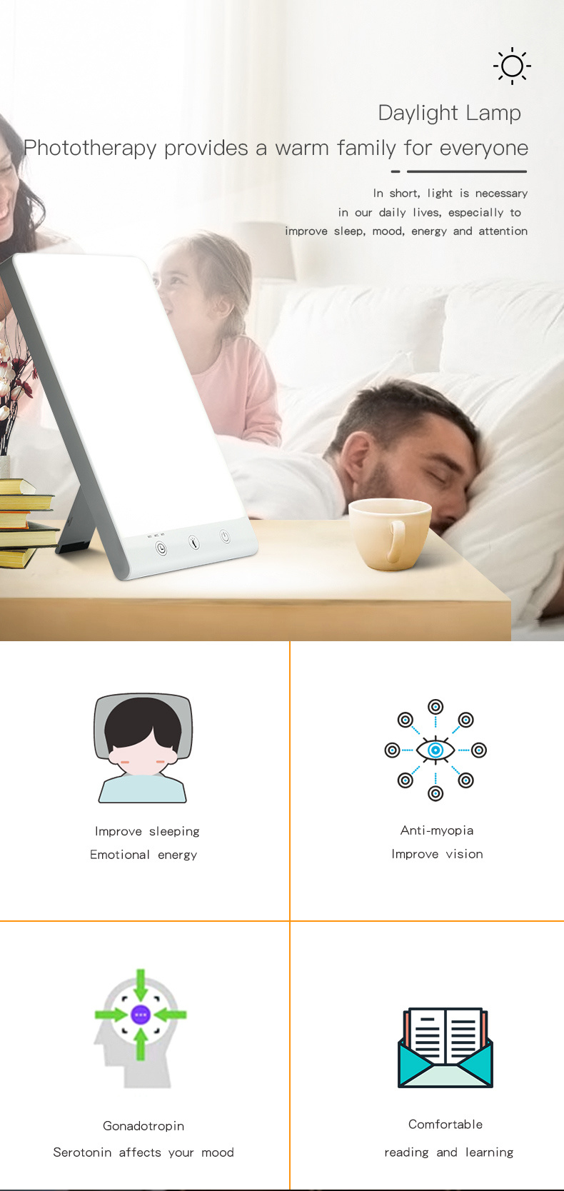 Lampe triste de luminothérapie portable compacte à LED