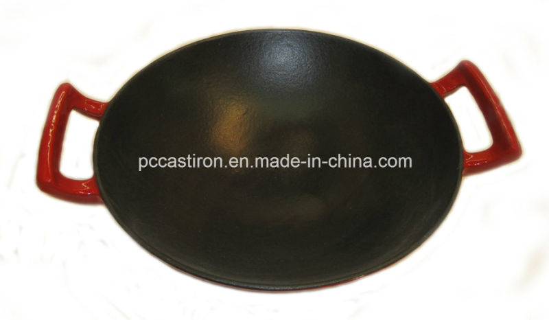 China Factory Enamel Cast Iron Chinese Wok Dia 25cm