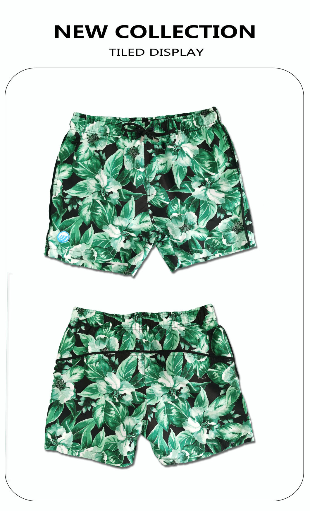 140GSM 100% poliéster Estampado digital Secado rápido Cintura elástica completa Forro breve Repelente al agua Shorts de baño para hombre