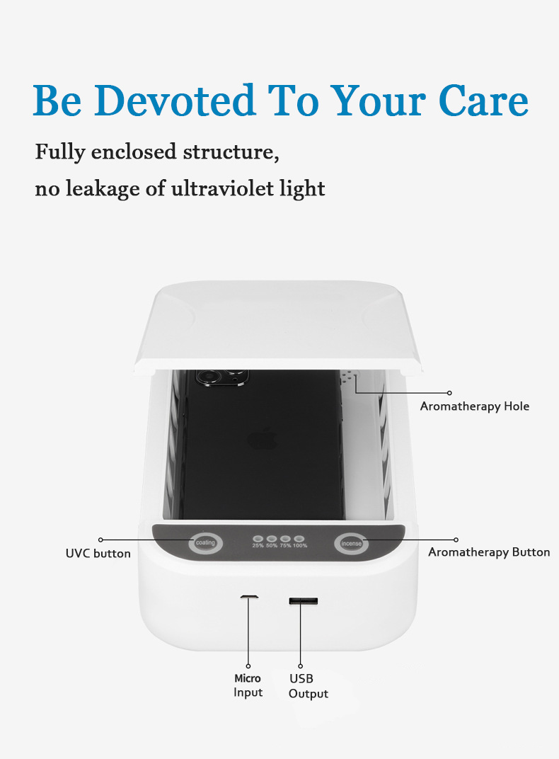 Caixa de desinfecção de luz ultravioleta para smartphone de carregamento USB para caixa esterilizadora de smartphone ultravioleta para celular