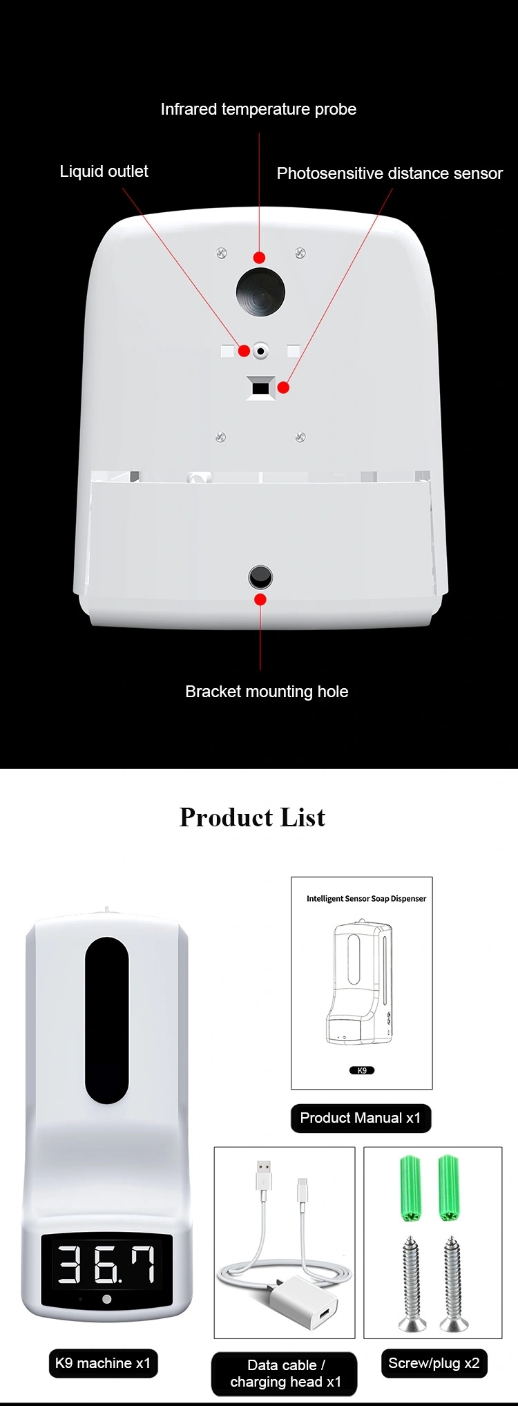 Automatic Soap Dispenser Withtouchless Sensor Hand Sanitizer Temperature Measurement