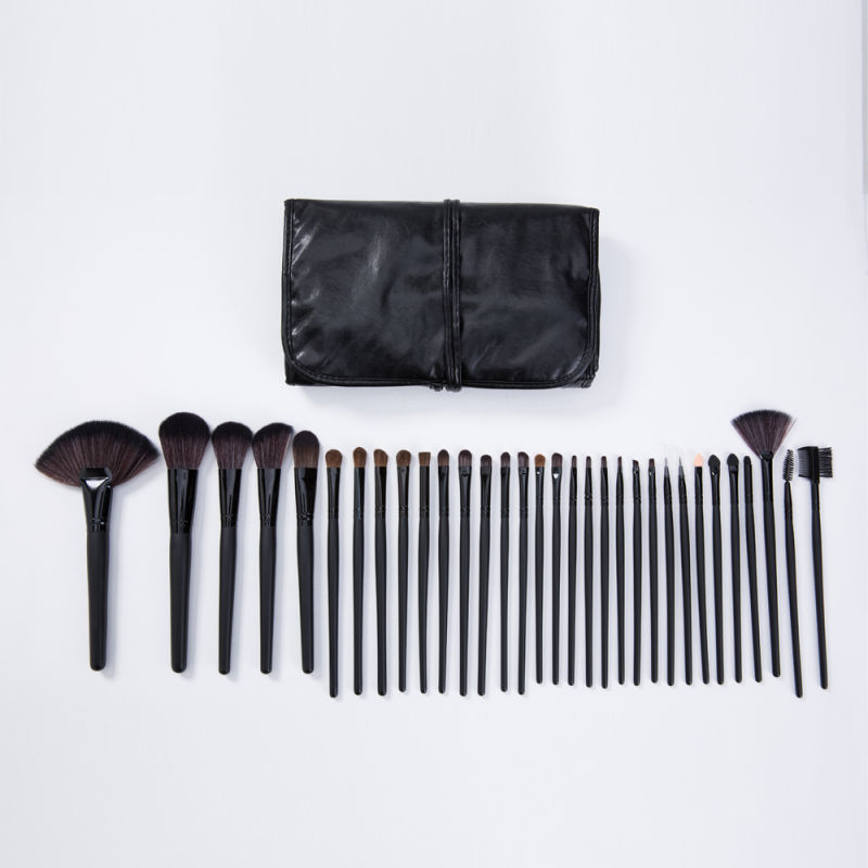 Black Wood Handle Natual Hair Brushes 32PCS Makeup Brushes Sets Factory