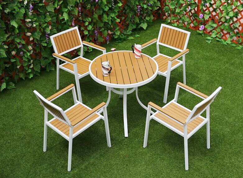 Modern Patio Outdoor Garden Furniture Set Aluminum Polywood Table Chairs for Hotel Restaurant Bistro Backyard