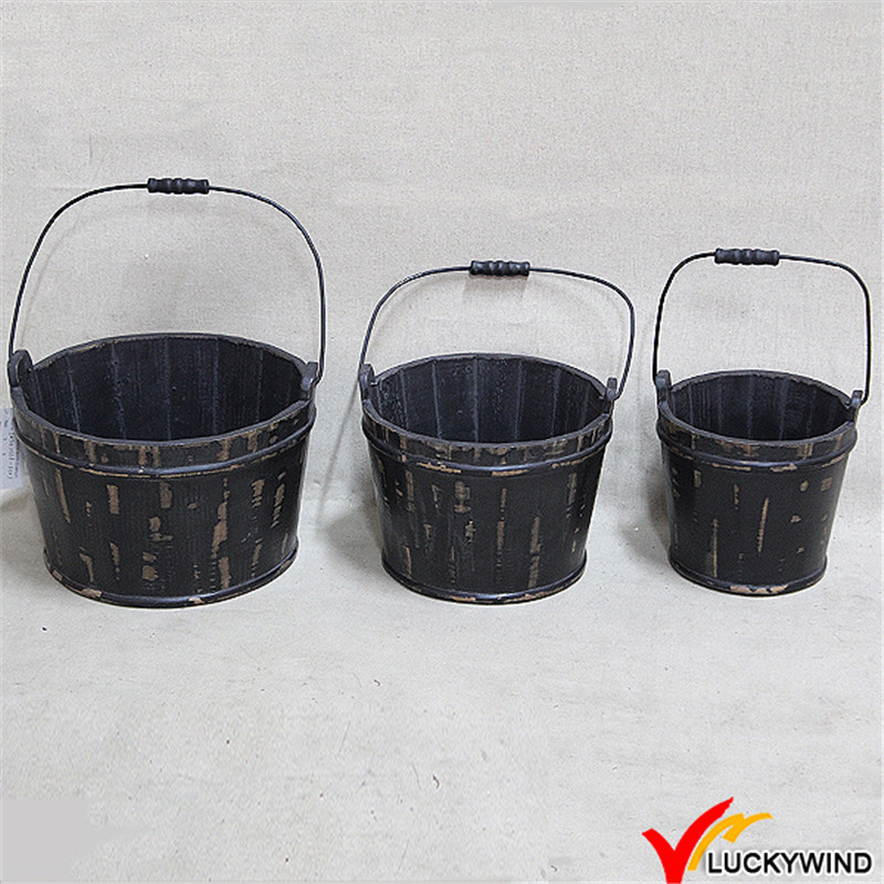 Black Wooden Barrel for Flower or Plant (Brand name: Luckywind)