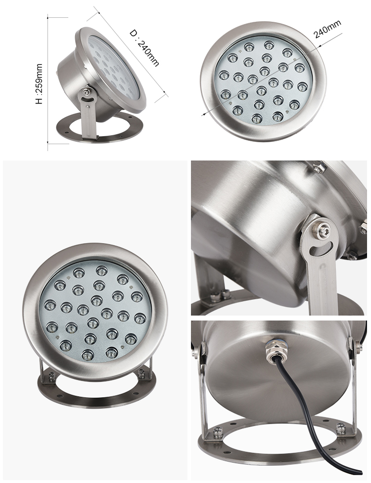 IP68 waterproof outdoor stainless steel 24W underwater light