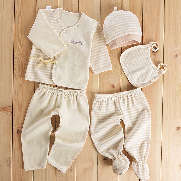 Colored Cotton Stripes Newborn Baby Clothes 5PCS