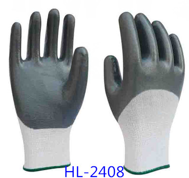 Red Polyester Liner Glove with Black Nitrile Half Coated, Smooth Finishing