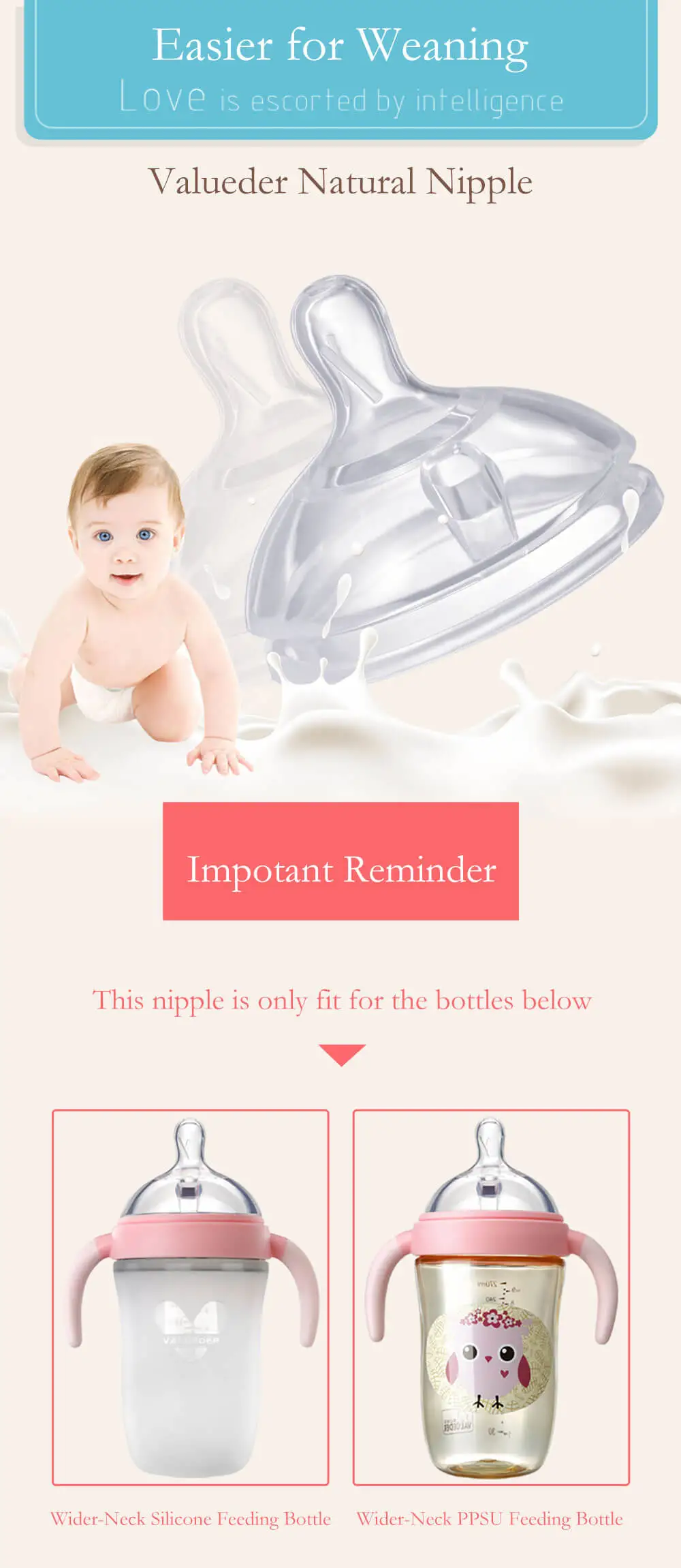 Silicone Milk Bottle Baby Dropper Bottle Breastfeeding Nipples by Silicone Injection Molding