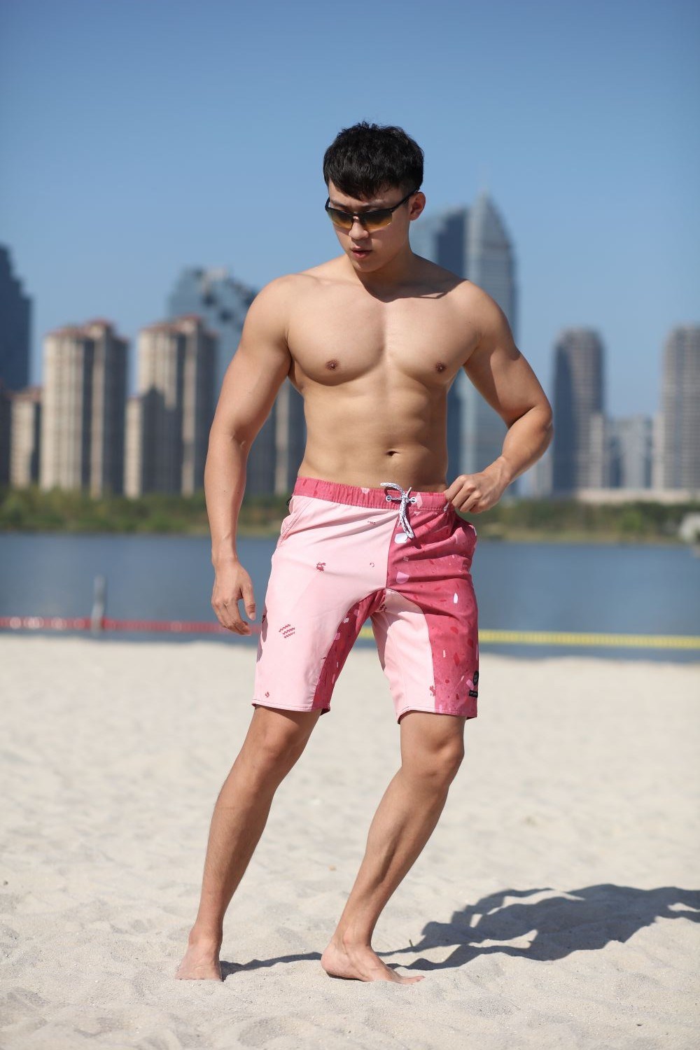 190GSM 4way Stretch Digital Print Quick Dye Full Elastic Midja Hot Heat Pocket Man's Swimshort