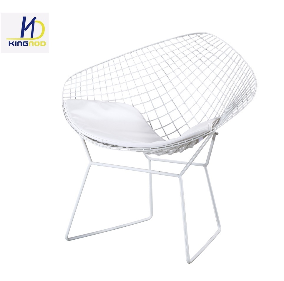 White PVC Cushion Lounge Metal Iron Wire Living Room Chairs