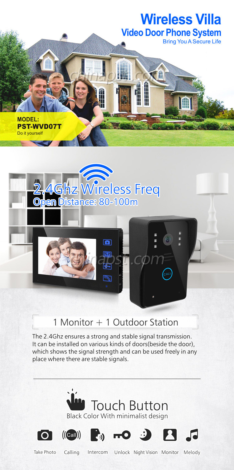 2016 Multi Function Wireless Video Doorbell Intercom System (PST-WVD07T)