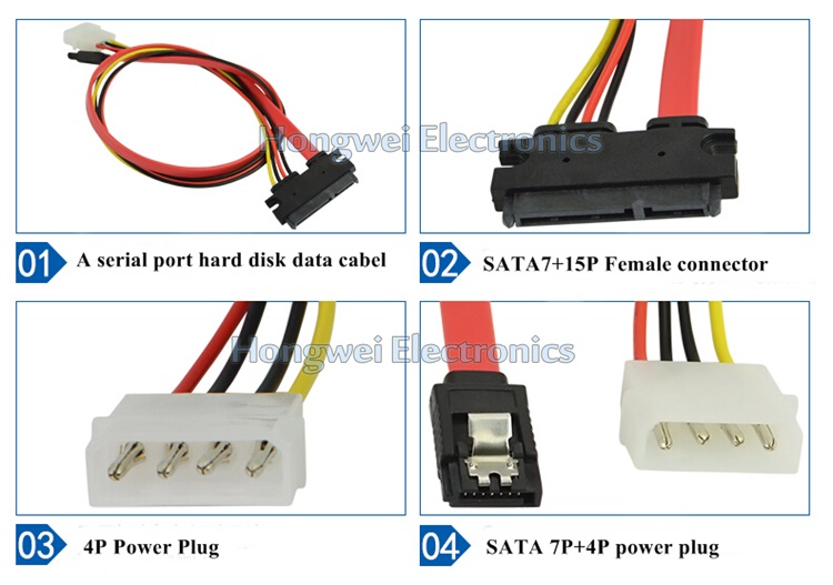 Male to Female SATA 7+15p to 4p Power Plug and SATA 7p Cable