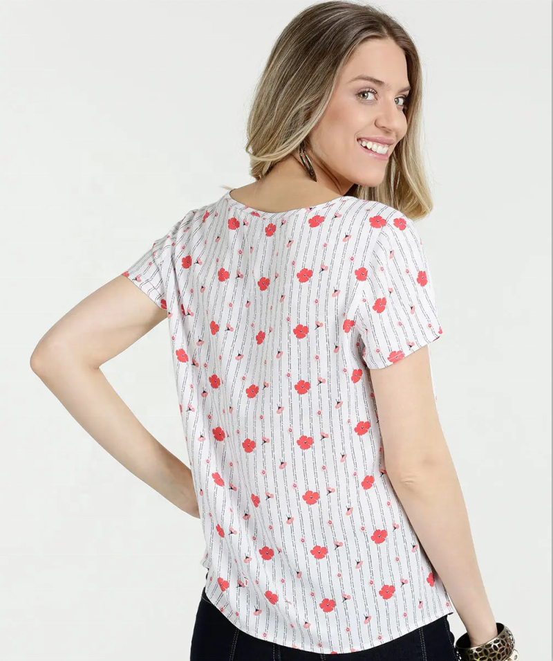 Short Sleeve Stripe flower Printed blouses