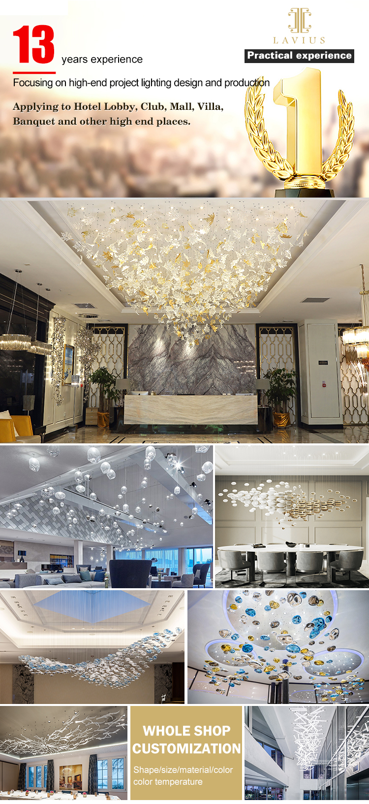 Large crystal ceiling chandelier in the lobby