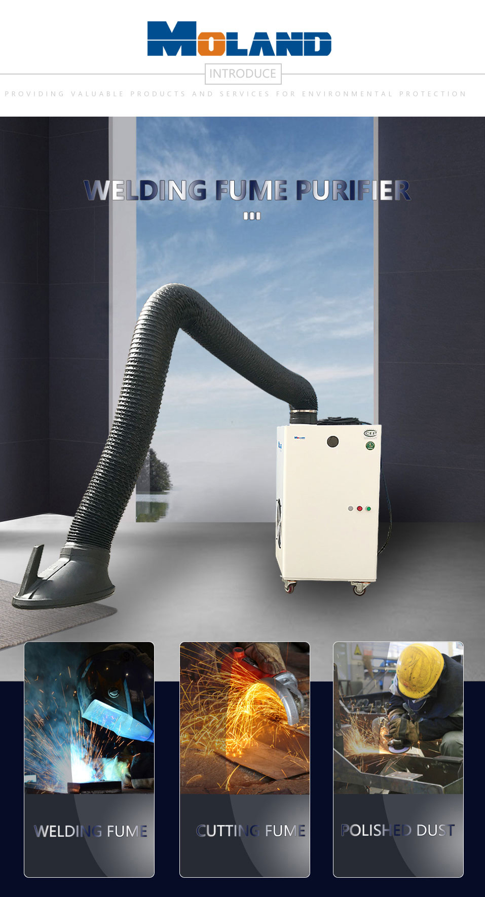 Sistema de purificação de ar com coletor de poeira portátil para fumaça de soldagem 2500m3 / H Volume de ar para uma estação de trabalho