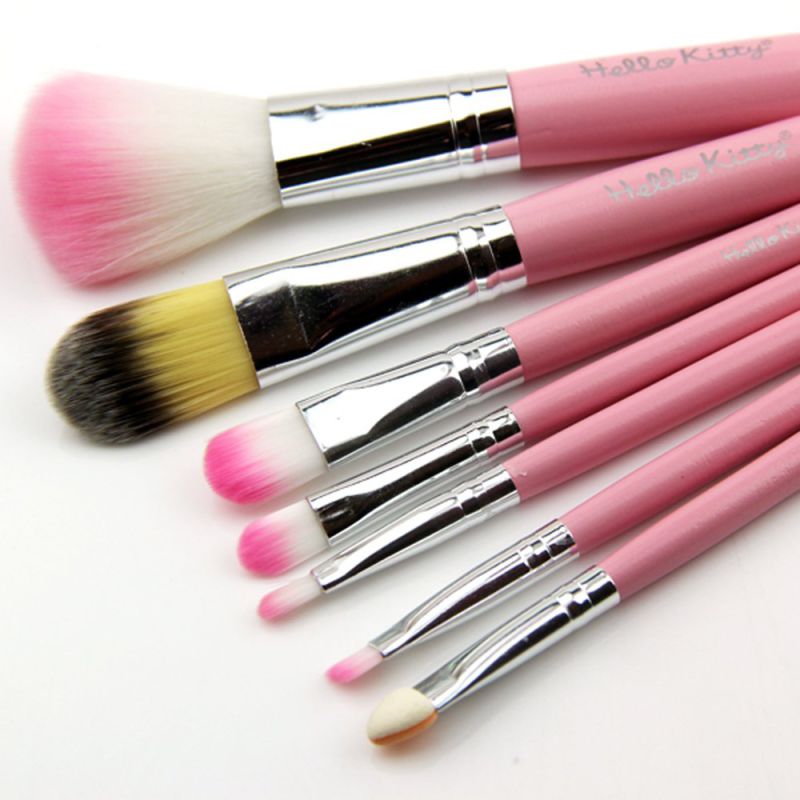 Cute Quality Hello Kitty 7PCS Beauty Makeup Brushes Set with Metal Case