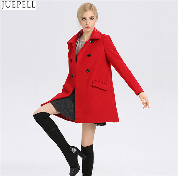 New Commuter Ladies Collar Thin 100% Wool Coat Women European and American Style Double Breasted Long Winter Coat