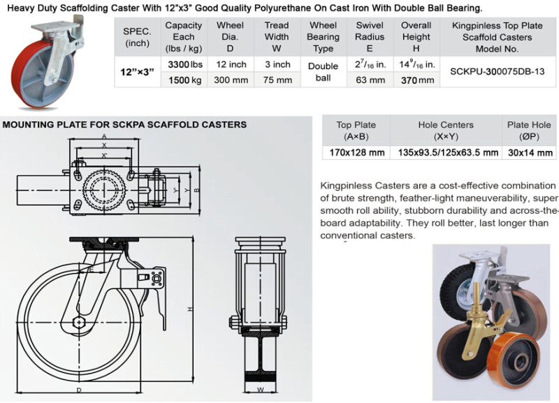 12 Inch PU Scaffolding Caster with Heavy Duty Loading