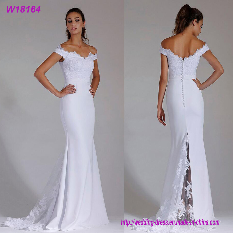 a- Line off The Shoulder Satin Wholesale Wedding Dress
