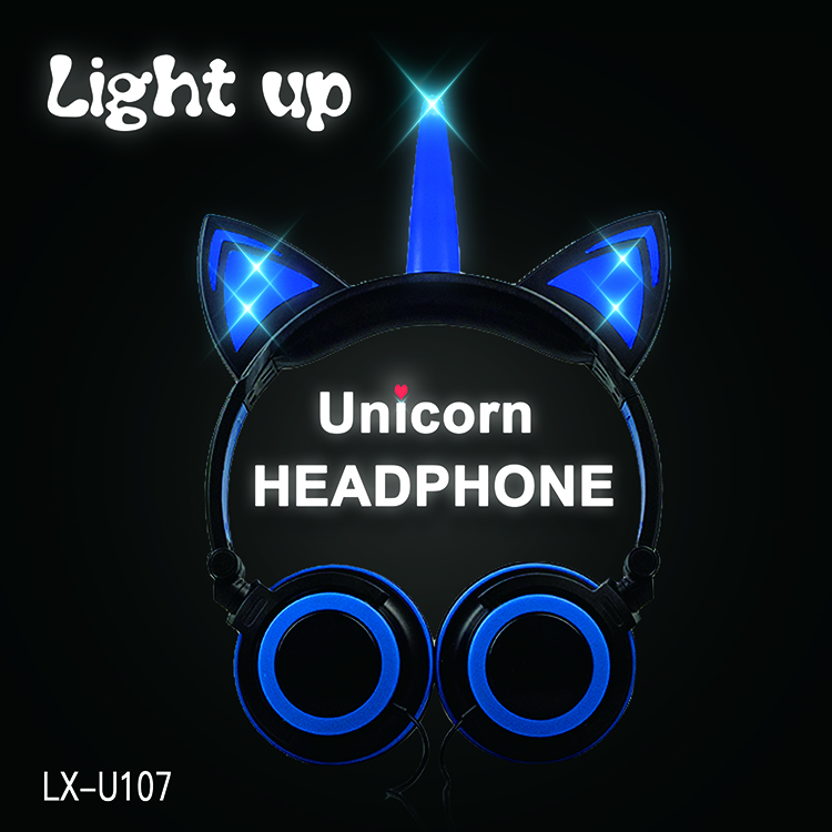 Unicorn Cat Ears LED Cute Wired Stereo Headphone