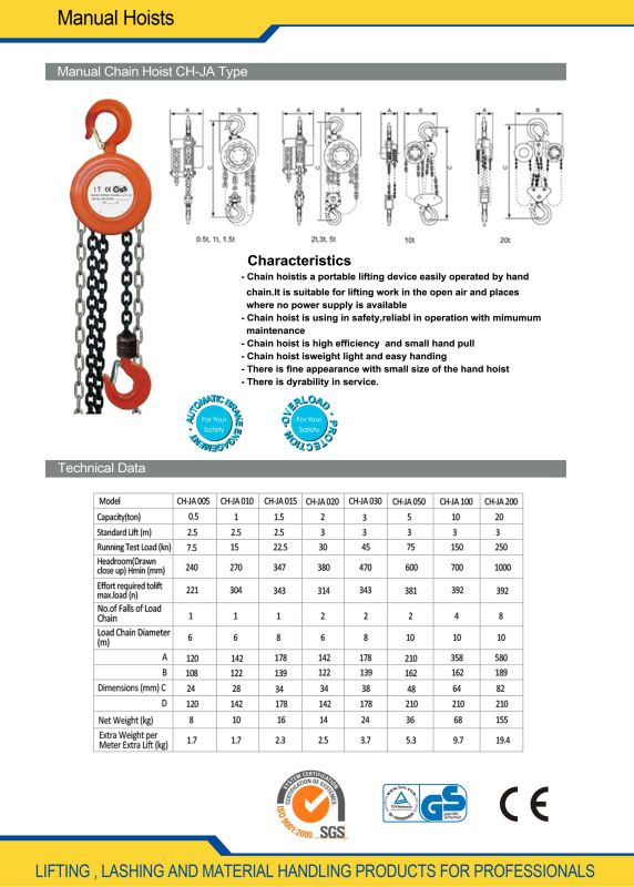 CE GS TUV Approved Manual Chain Hoist (CH-JA005)