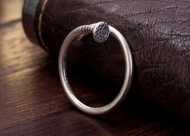925 Sterling Silver Nail Shape Ring Unisex Half Open Design