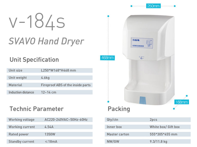 Hygiene Equipment High Speed Motor Sensor Electric Hand Dryer