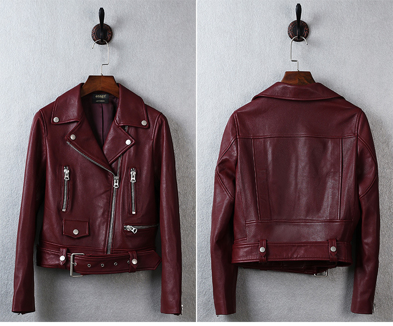 Genuine Sheep Leather Jacket for Wemen Motorcycle Jacket