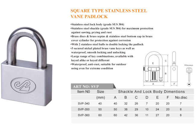 Square Type Stainless Steel Padlock with Computer Key