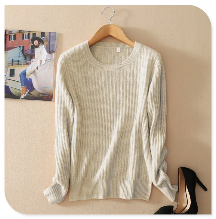 Pure Cashmere Sweater Women New Design Knitted Pullover Solid Color with Long Sleeve O Neck