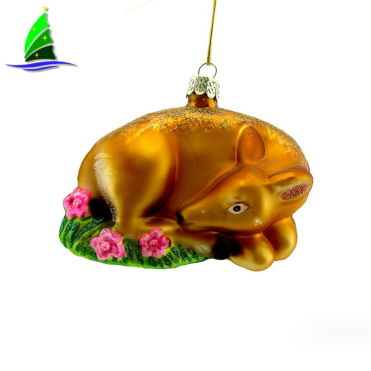 Fawn e flores de vidro fundido Blown Glass Fawn and Flowers