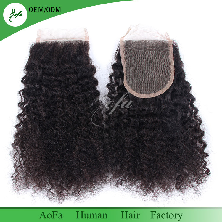 Cheap Wholesale Soft Female Human Hair Kinky Curly Lace Closure