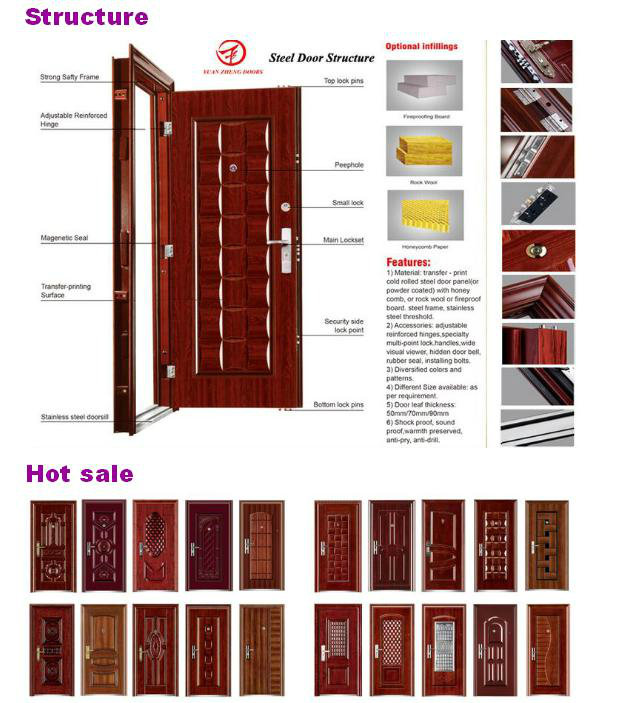 Wooden Color Steel Security Main Door Design