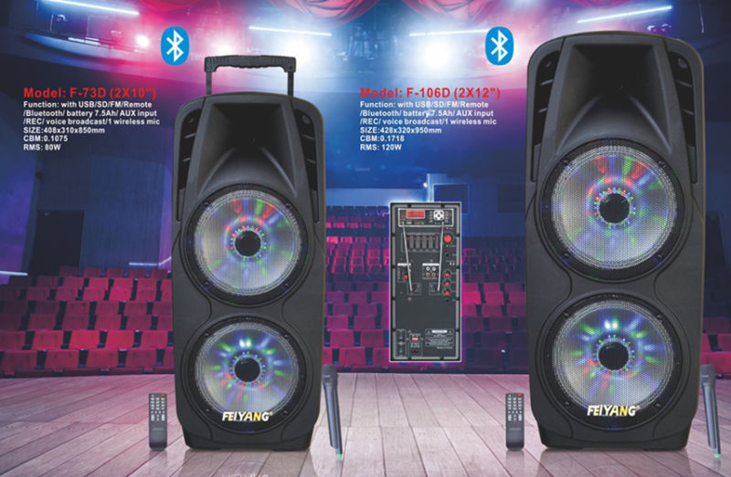 Dual Double 10'' Portable PA System with Rechargeable Battery, Wireless VHF Handheld Microphone & Bluetooth Compatible F73D