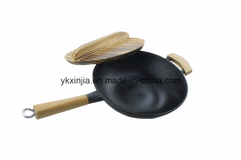 No Fumes Wok Whole Wood Handle Wok Cast Iron Cookware