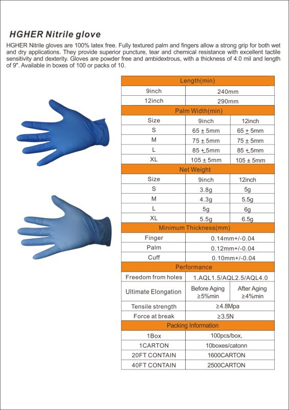 High Quality Disposable Nitrile Examination Gloves with Blue Color