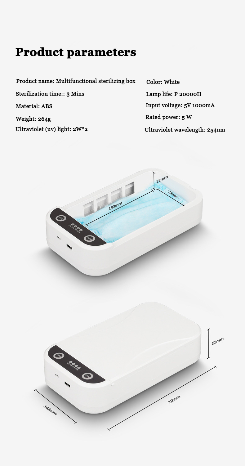 Caixa de desinfecção de luz ultravioleta para smartphone de carregamento USB para caixa esterilizadora de smartphone ultravioleta para celular