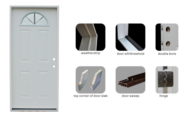 Fan Lite Prehung Steel Entry Door with Tempered Safety Glass