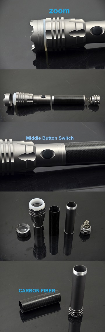 Patent and CE Certificated Torch Carbon Fiber Material Handle Flashlight