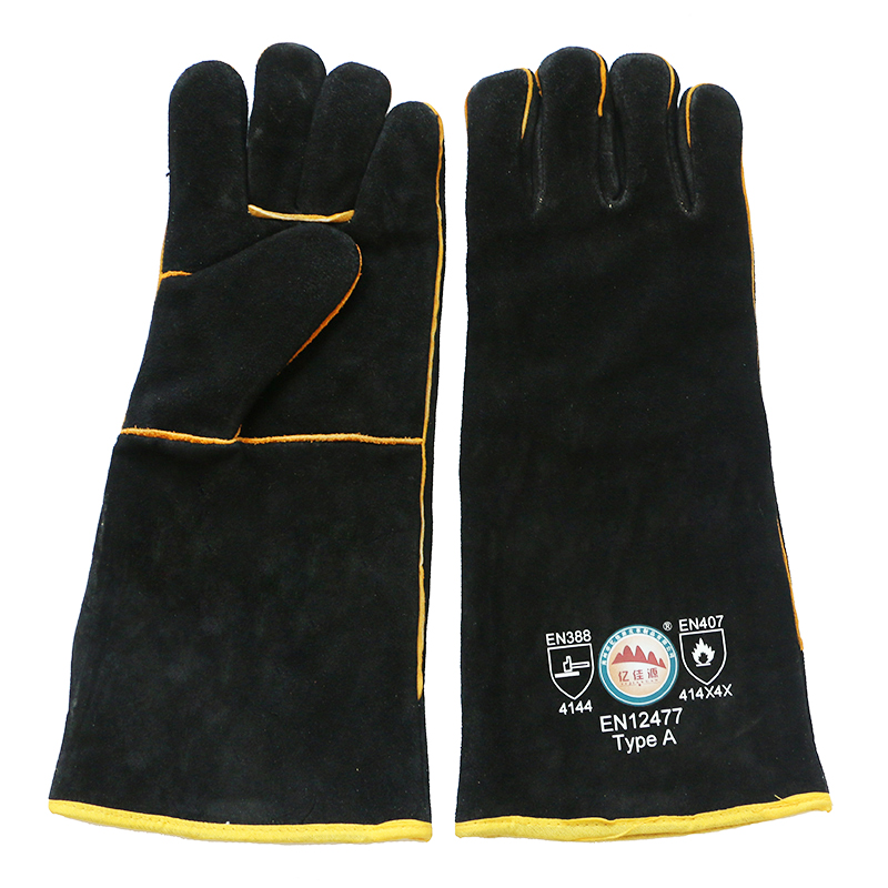 Black Cowhide Heat Resistant Hand Protective Welding Gloves with Ce