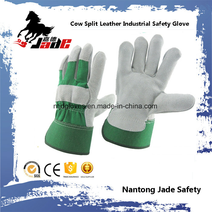 Green Industrial Safety Cow Split Leather Work Glove
