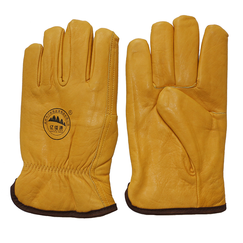 Cow Grain Leather Safety Hand Driver Gloves Winter Warm Gardon Gloves with Full Lining