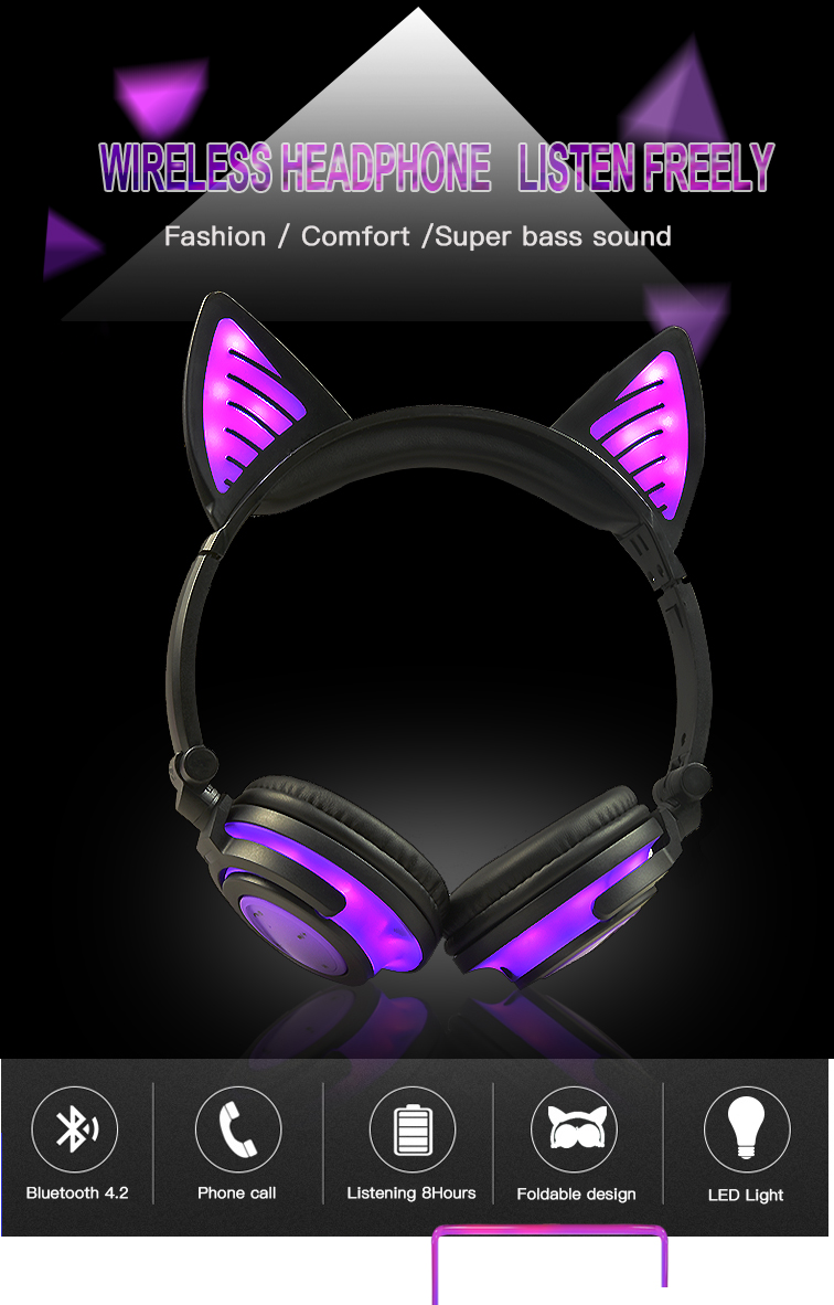Glowing cat ear headphone