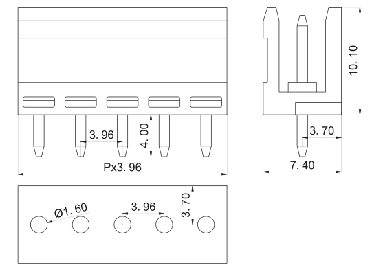 Шаг 3,96 мм Штыревой разъем разъема печатной платы 3.96mm pitch Plug-in PCB pin connector terminal